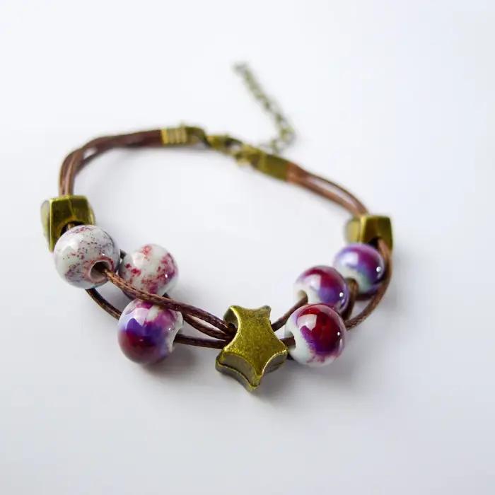 Bracelet bohème fait à la main pour femme, perles en céramique, breloque, cadeau, # EY407