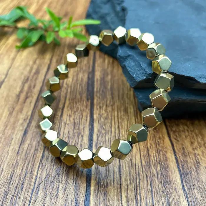 Bracelet en perles de pyrite naturelle facettées élastique pour richesse et chance bijou de guérison énergétique cadeau pour homme femme occasions spéciales
