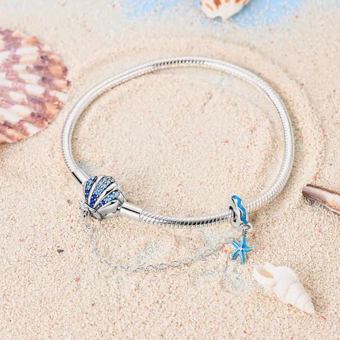 Bracelet en argent 925 pour femme, série Ocean, coquille, étoile de mer, tortue de mer, convient au bracelet original, breloques, perles, bricolage, cadeau exécutif