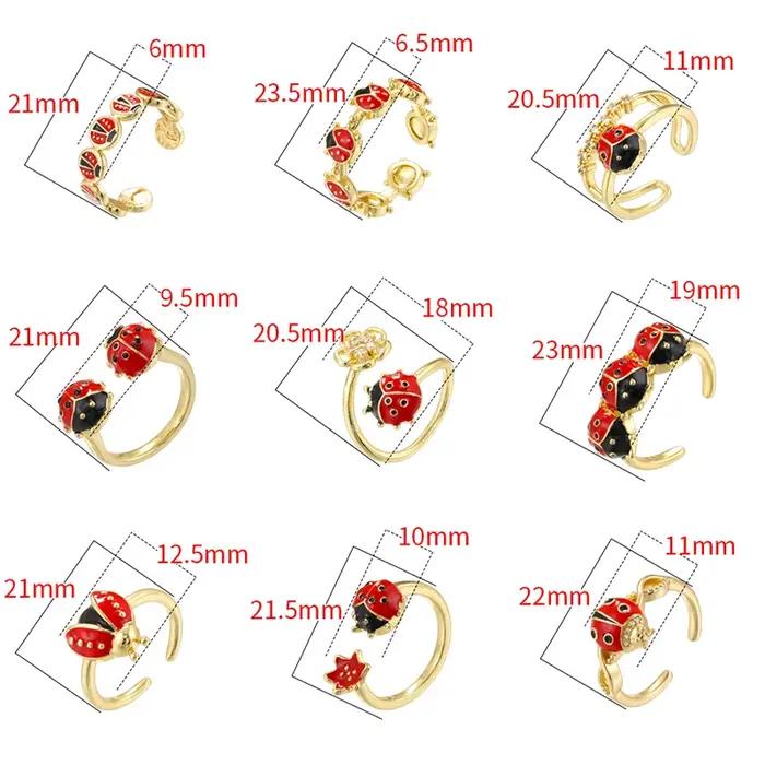 Bague ZHUKOU en zircone cubique avec émail rouge et motif coccinelle pour femmes et hommes pour soirées et occasions spéciales