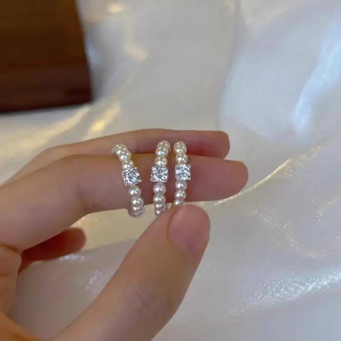 Minar – bague de cocktail élastique en perles d'eau douce blanches et grises de luxe