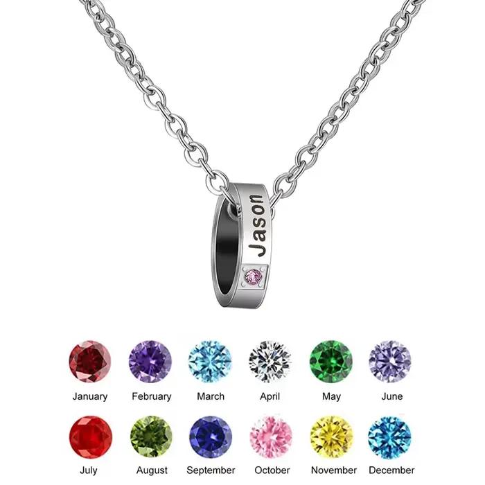 Collier personnalisé avec pierres de naissance pour 1 à 6 noms de famille