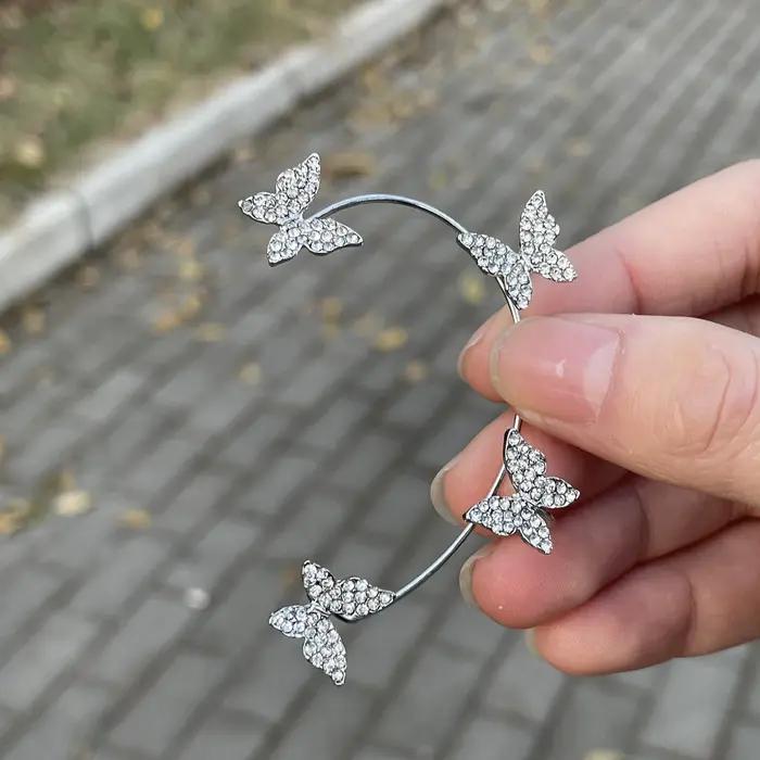 Boucles d'Oreilles Papillon Scintillantes en Zircon Or Jaune Clair Pour Femmes Occasions Spéciales Mariage Fiançailles Anniversaires