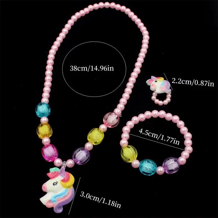 Ensemble de bijoux licorne pour enfants collier bracelet bague boucles doreilles accessoire de déguisement princesse partie cadeau occasionnelle
