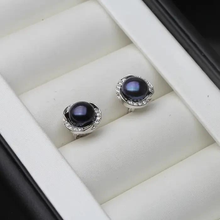 Boucles d'oreilles en perles noires d'eau douce cultivées pour femme