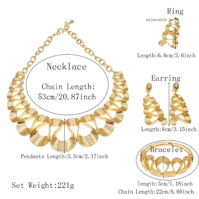 Ensemble de bijoux plaqué or pour femme collier pendentif rond bracelet brillant boucles doreilles bague mariage polyvalent