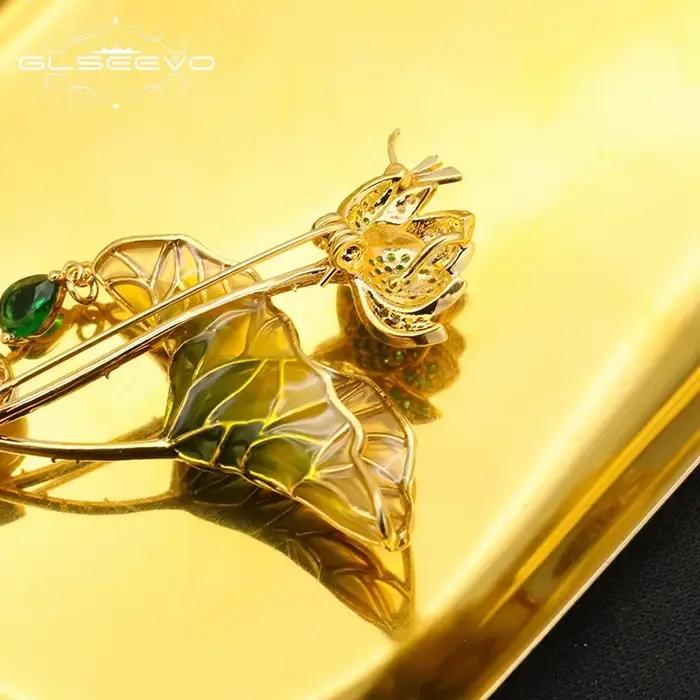 Bijoux doré fleur de Lotus feuille perles d'eau douce naturelles broche cadeau pour femmes fille épingles élégantes