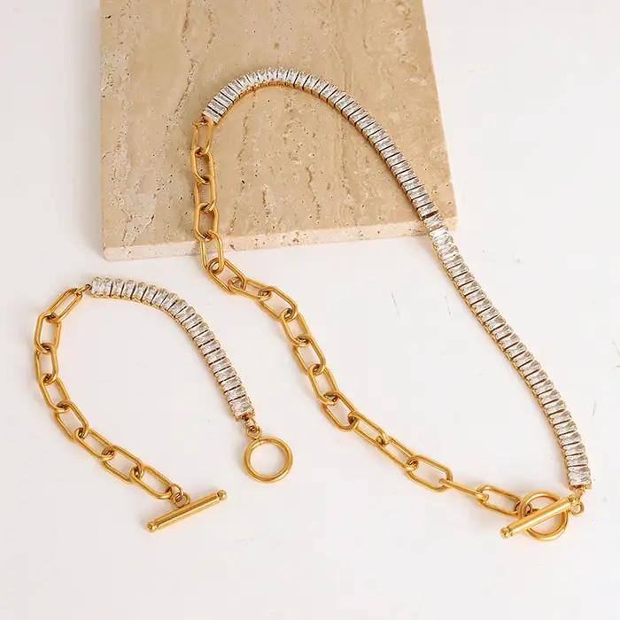 Ensemble de bijoux en acier inoxydable pour femme plaqué or argent rhodium finition simple pour soirées occasions spéciales