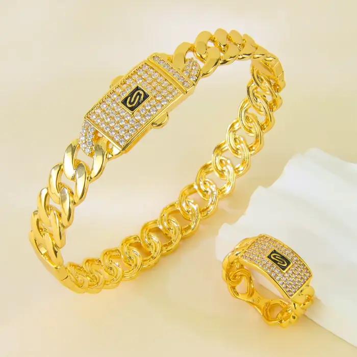 Parure de bijoux en zirconium de mode arabe, plaqué or 24 carats, pour mariée nigériane, bracelet et