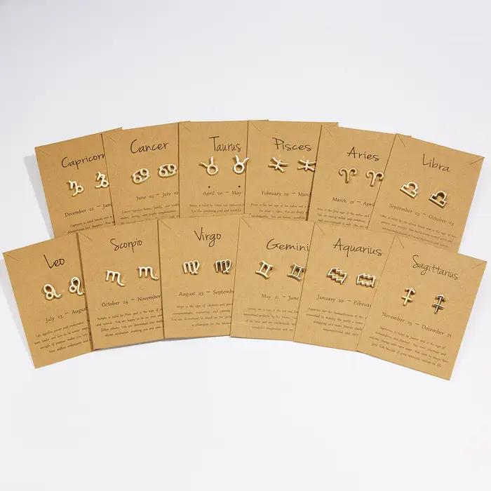 12 Constellation symbole boucles d'oreilles signe du zodiaque bijoux cadeau pour les femmes astrologie scorpion lion
