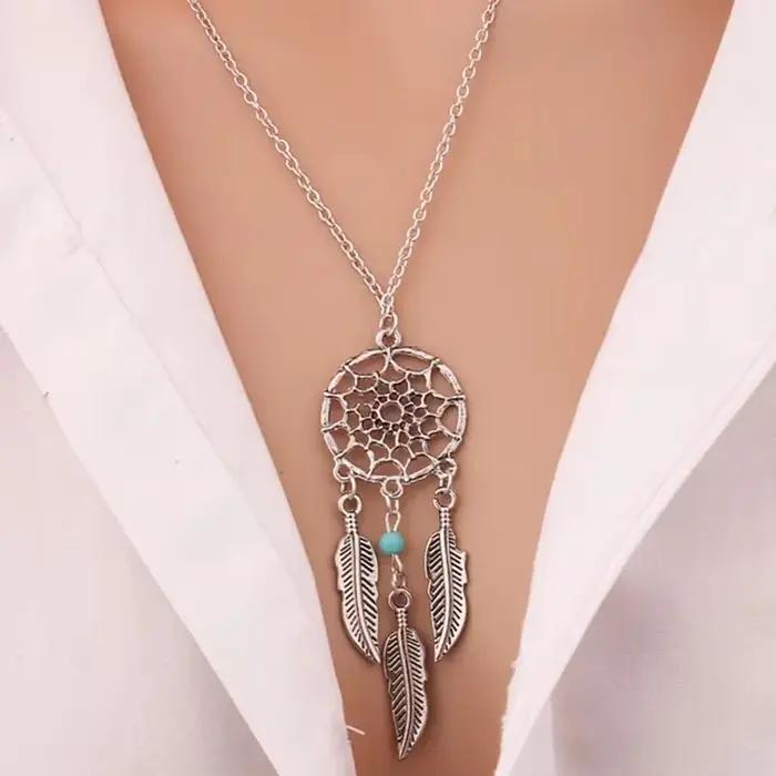 Nouveau capteur de rêves pendentif collier plume perles bleues femmes chaîne colliers Bijoux Collares