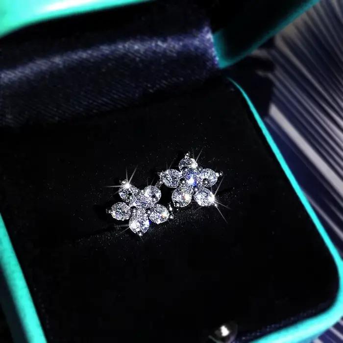 925 boucles d'oreilles en argent Sterling mode plein diamant fleur de prunier boucles d'oreilles personnalité boucles d'oreilles Zirconium diamant bijoux