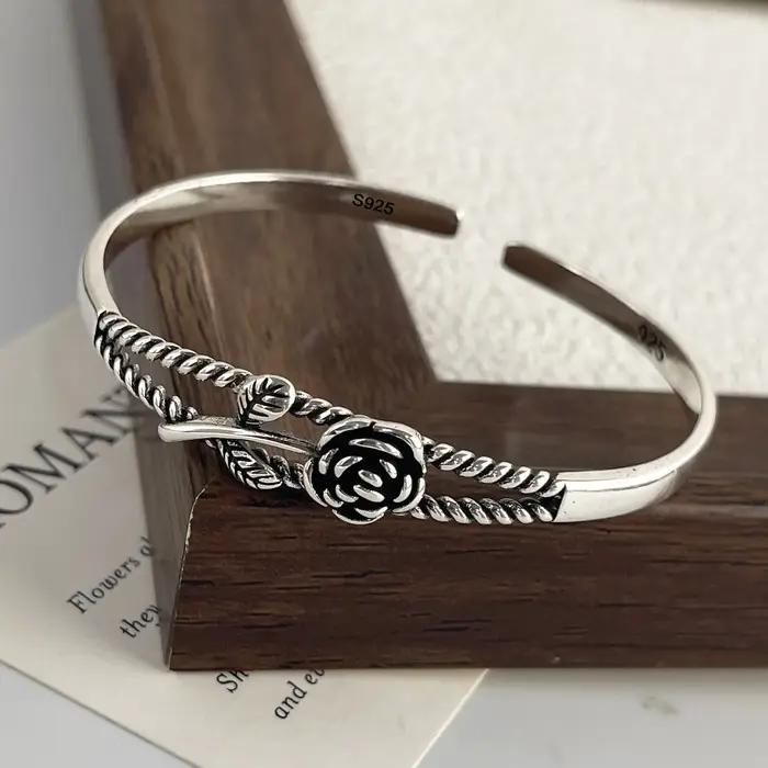 Bracelets en argent Sterling 925 pour femmes, accessoires de chaîne, tendance, Vintage, Simple, pendentif fleur de Rose, bijoux cadeau de fête
