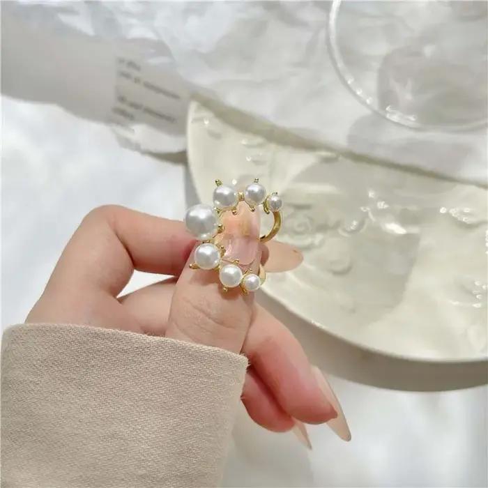 Bagues Vintage en perles blanches Double couche pour femmes