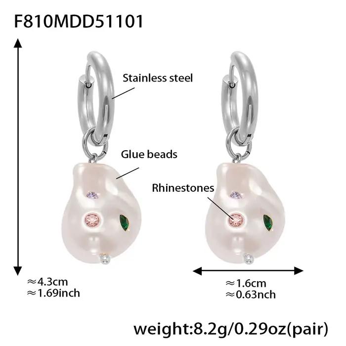 Ars Boucles d'oreilles créoles en acier inoxydable avec breloque en perles baroques Boucles d'oreill