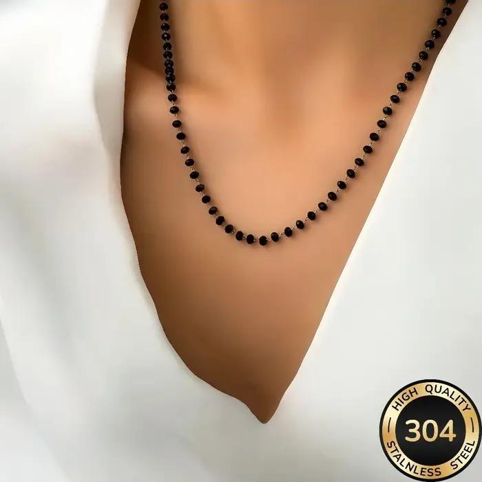 Collier de perles noires de style punk minimaliste pour femme