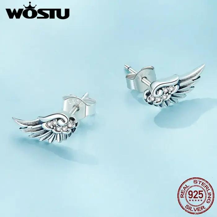 WOSTU – boucles d'oreilles ailes d'ange en argent Sterling 925