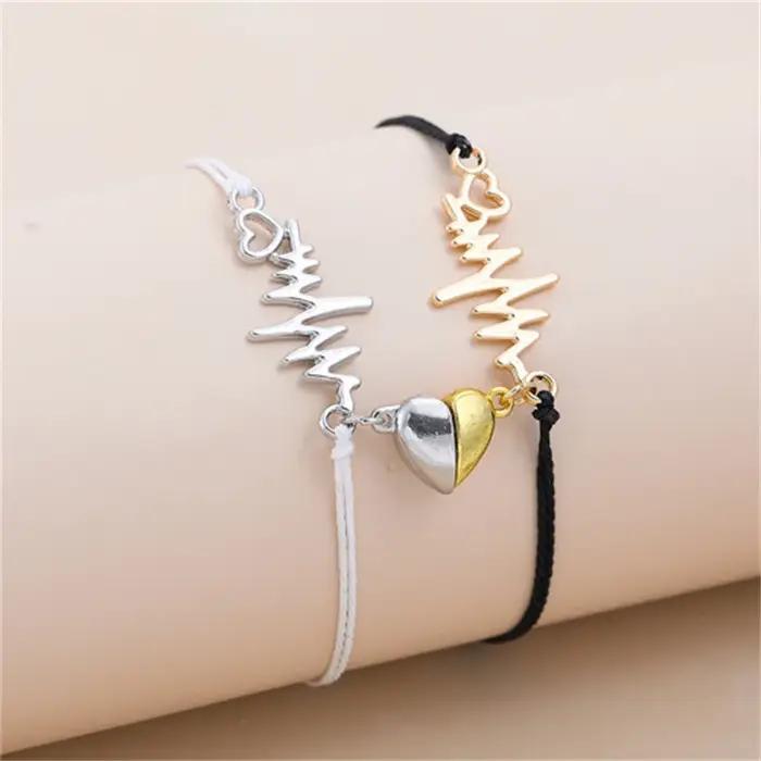 2 pièce/ensemble Couple Bracelets femmes homme amoureux Bestie aimant amant tissé à la main Bracelet corde charme amitié petite amie fête bijoux