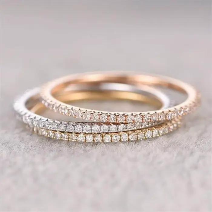 1/3 pièces mince délicat empilable anneau Mariasz minimaliste pleine éternité bande cubique zircone couleur or plaqué pavé anneaux pour les femmes