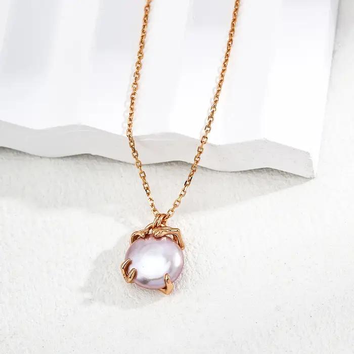 VOBIPY 925 argent Sterling 14K plaqué or perle baroque ensemble de bijoux mode collier de perles d'eau douce