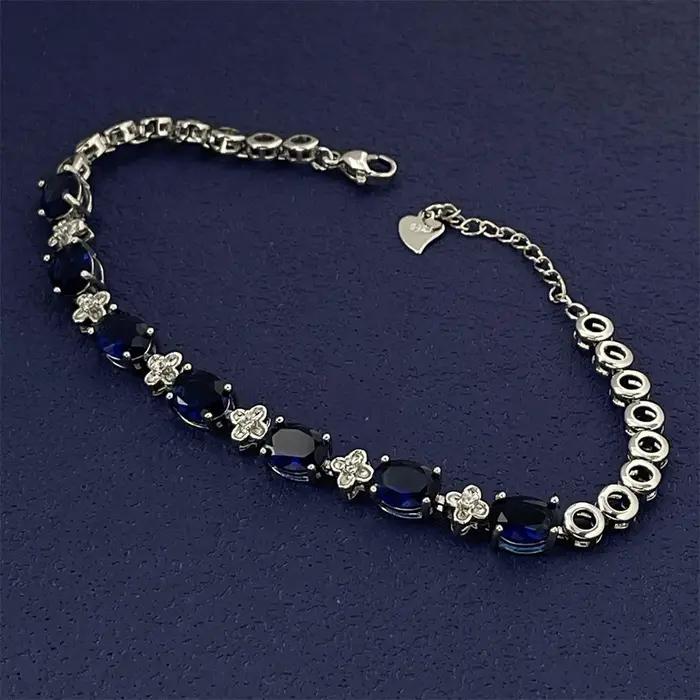 Bracelet en argent sterling 925 avec pierre précieuse bleue pour femmes élégantes et romantiques occasions spéciales partie soirée cadeau d'anniversaire