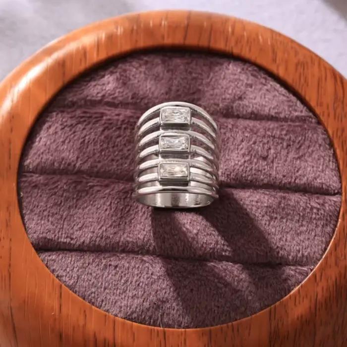 Bague superposée en acier inoxydable 316L pour femmes, plaqué or 18 carats incrusté de Zircon brillant, anneaux larges pour femmes, Style Hiphop Rock