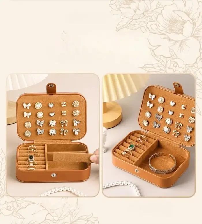 Boîte de rangement de bijoux en cuir PU jaune pour collection de bijoux haut de gamme femme occasions spéciales