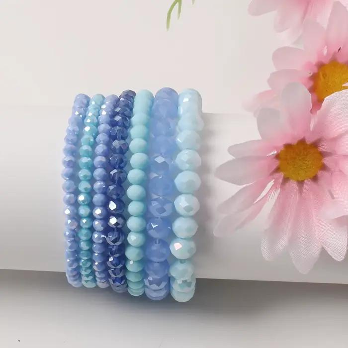7 pièces/ensemble coloré autriche perles de cristal Bracelet brillant facettes verre perles Bracelets Bracelets pour femmes Boho chanceux bijoux cadeau