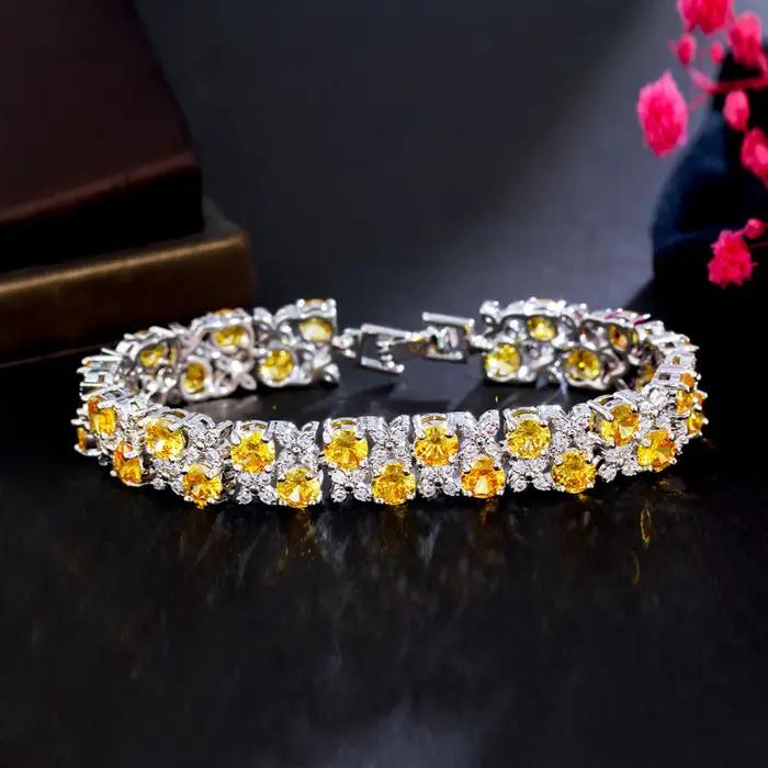 Pera élégant feuille et lien de chaîne ovale couleur argent rouge vert zircon cubique Bracelets pour femme mode bijoux accessoires B084