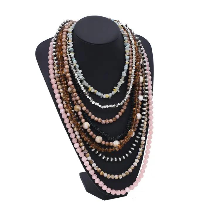 Collier multicouche de perles colorées pour femmes