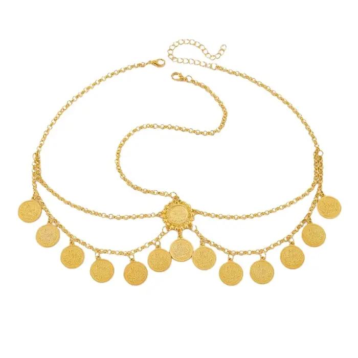 Bijoux kurdos en alliage couleur or égyptien chaîne de tête avec pompon pour femmes occasions spéciales traditionnelles mariage anniversaire