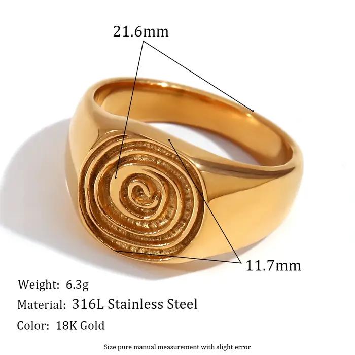 Bague à empreintes digitales en acier inoxydable 316L avec revêtement plaqué or 18 carats pour femmes pour célébrer les événements spéciaux et les occasions importantes