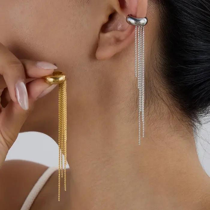 Boucles d'oreilles pendantes longues à pompons couleur or sans nickel pour femmes