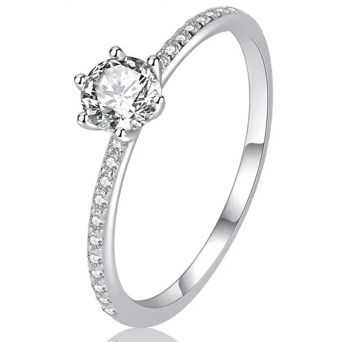 Bague simple en argent Sterling 925 pour femmes, classique, magnifique, brillant, Zircon, fiançaille