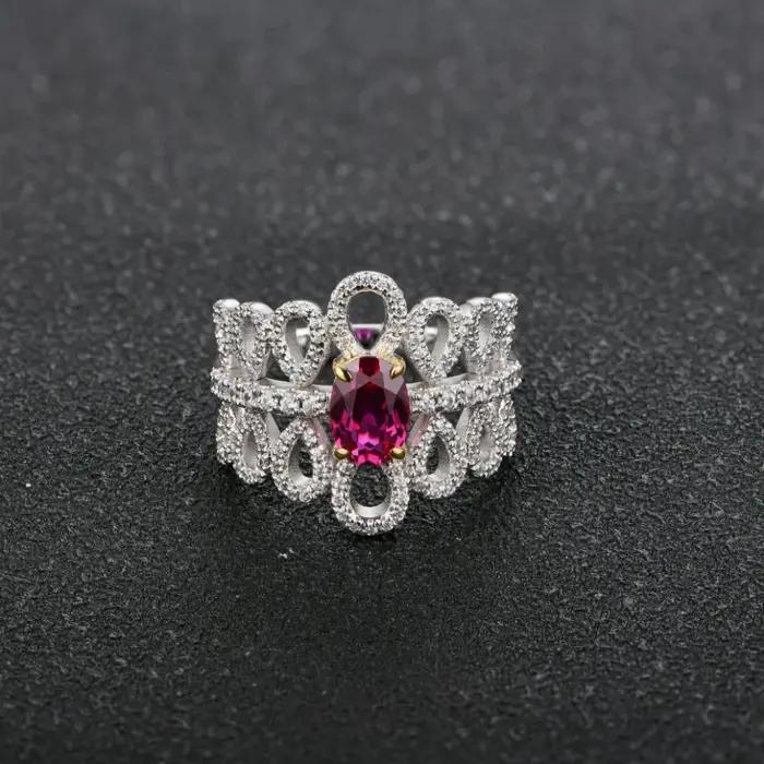 Charmant luxe créé saphir bague 925 en argent Sterling rubis creux anneau pour les femmes de mariage Fine mode bijoux cadeaux nouveau 2025