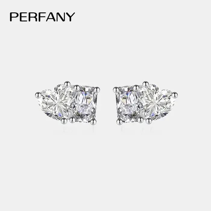 PERFANY – boucles d'oreilles en Moissanite pour femmes, coupe émeraude rayonnante, 2CT, argent pur S925, cœur, diamant de laboratoire, bijoux de mariage à la mode