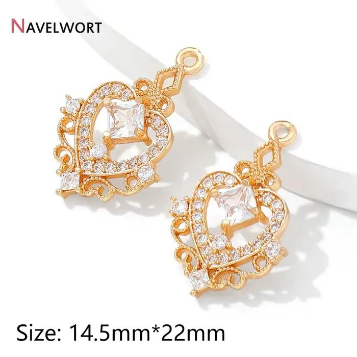 Pendentif en forme de cœur en laiton plaqué or 18 carats pour la fabrication de bijoux, breloques en