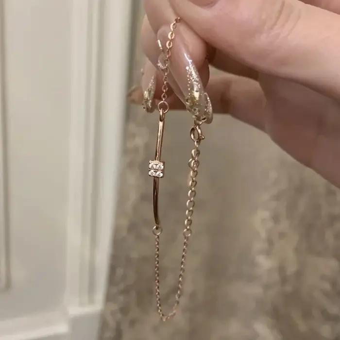 Bracelet ouvert carré en zircon ANENJERY pour femmes, design français délicat et polyvalent, bijoux