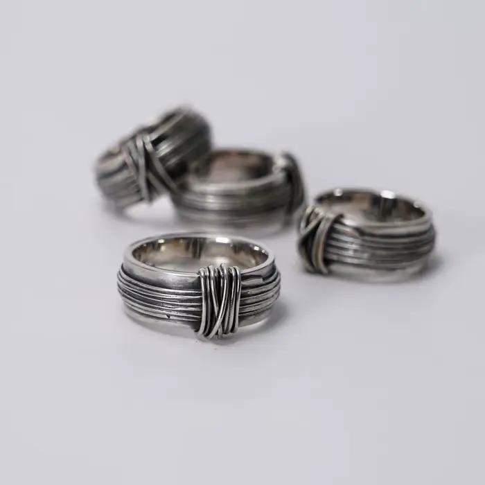 Bague Multi-Lignes Enveloppée Vintage Argent Sterling 925 Homme Occasions Spéciales Partie Cadeau Bague Van Cleef