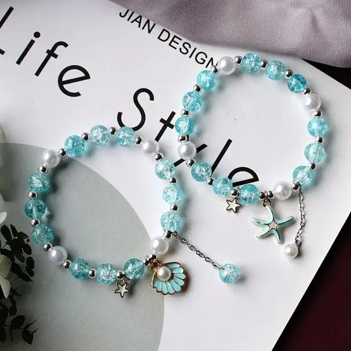 Bracelet pop-corn étoile de mer avec perle de cristal