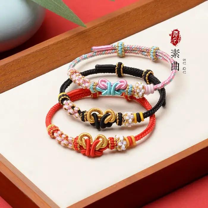 Bracelets Mandala tissés à la main à huit brins, nœud en fleur de pêcher, corde à main pour femmes, bricolage, fini, peut porter, bibelots dorés, breloques