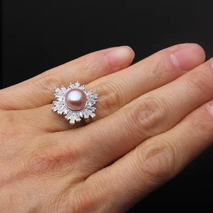 Bague en argent sterling 925 avec perles d'eau douce naturelles pour femmes, bijou réglable à la mode pour anniversaire et occasions spéciales