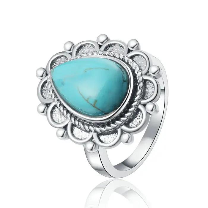 Bague en argent bijoux 9*13mm Turquoise Thai