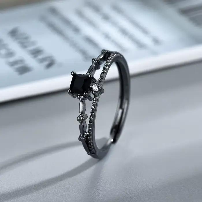 Bague de mariage en Zircon noir incrusté, amour et espace profond, Sylus, même Style, couleur argent, tendance, pour femmes et hommes, élégante, coupe princesse