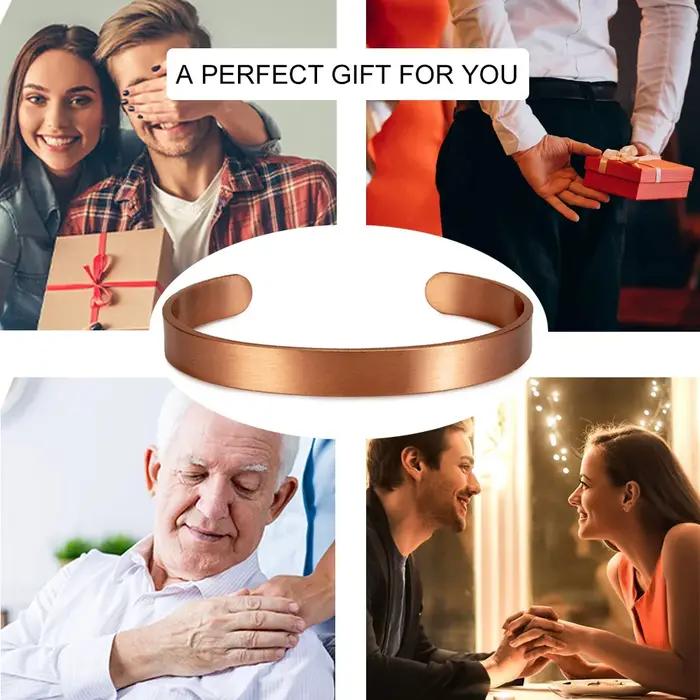 Vinterly Bracelets en cuivre pur pour femmes hommes unisexe 9.5mm de large réglable manchette ouverte