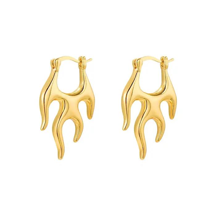 Boucles d'oreilles créoles à fleurs creuses dorées Double couche pour femmes, boucles d'oreilles à f