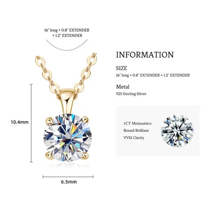 1.0 carat 2ct 3ct D Moissanite Solitaire goutte colliers 18k plaqué or pendentif Original réel 925 a