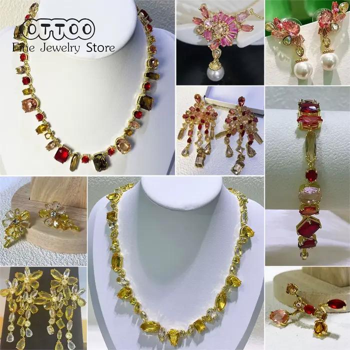 Collier à fleurs à breloques Original pour femmes, ensemble de bijoux fins tendance, boucles d'oreilles bonbons en cristal, Bracelet, accessoires de fête, 2025