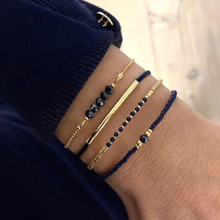 Bracelets superposés en perles de riz Bohemia pour femmes