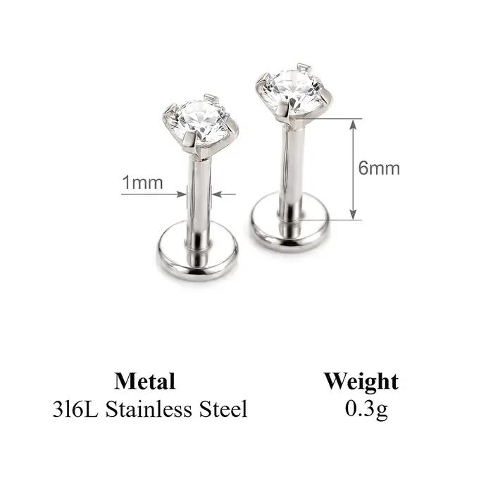 2/8 pièces en acier inoxydable boucle d'oreille nez Stud Cartilage Piercing bijoux Helix Tragus lèvr